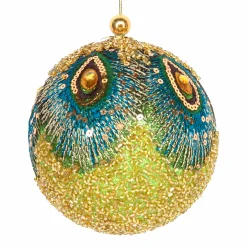 Christmas Land Beaded Ball With Fabric Peacock Feather Decoration