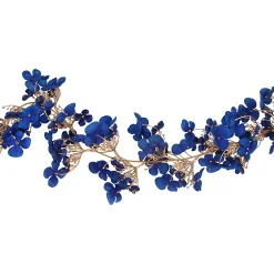 Discount Christmas Land 180Cm Blue And Gold Hydrangea Garland