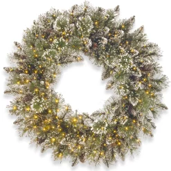 Sale Christmas Land 30″(76Cm) Glittery Bristle Pre-Lit Christmas Wreath With Pine Cones & 400 Warm White Led Infinity Lights