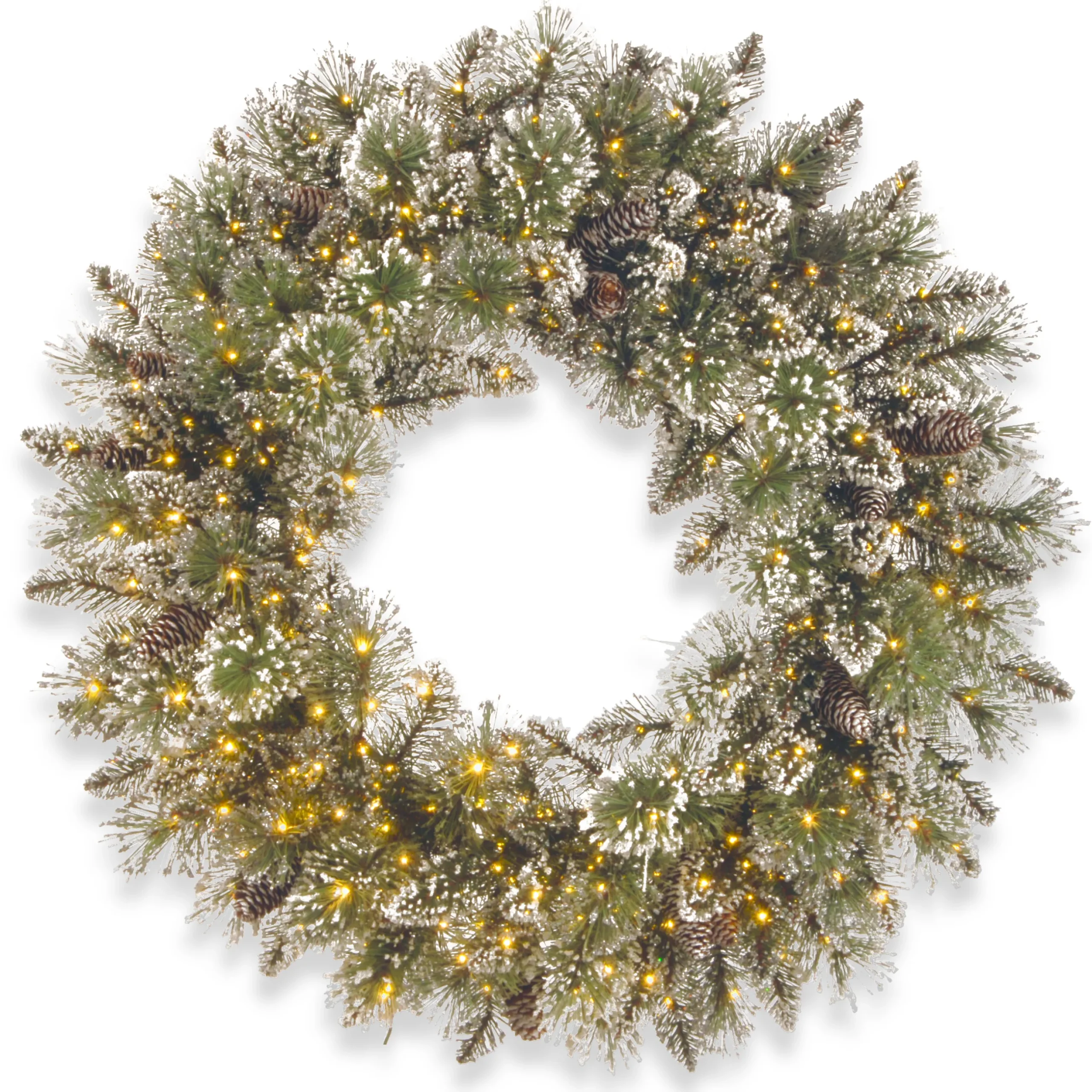 Sale Christmas Land 30″(76Cm) Glittery Bristle Pre-Lit Christmas Wreath With Pine Cones & 400 Warm White Led Infinity Lights