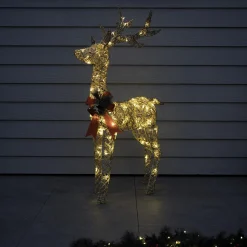 Best Christmas Land 130Cm Gold Glitter Reindeer With 80 Warm White Led Lights