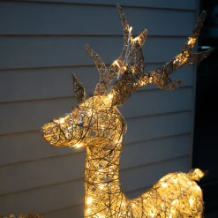 Best Christmas Land 130Cm Gold Glitter Reindeer With 80 Warm White Led Lights