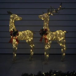 Best Christmas Land 130Cm Gold Glitter Reindeer With 80 Warm White Led Lights
