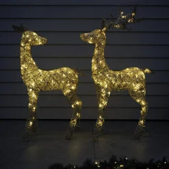 Hot Christmas Land 110Cm Gold Glitter Reindeer With 70 Warm White Led Lights