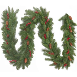 Hot Christmas Land 9Ft Everyday Collection Christmas Garland With Pine Cones & Red Berries