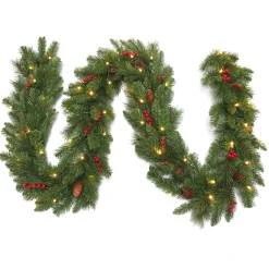 Online Christmas Land 9Ft Everyday Collection Pre-Lit Christmas Garland With Pine Cones & Red Berries