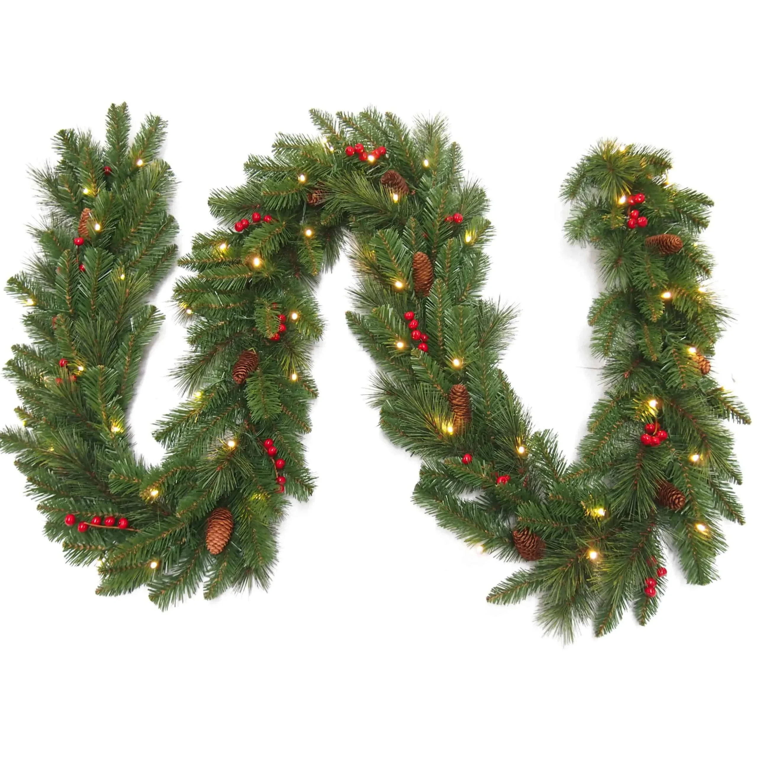 Online Christmas Land 9Ft Everyday Collection Pre-Lit Christmas Garland With Pine Cones & Red Berries