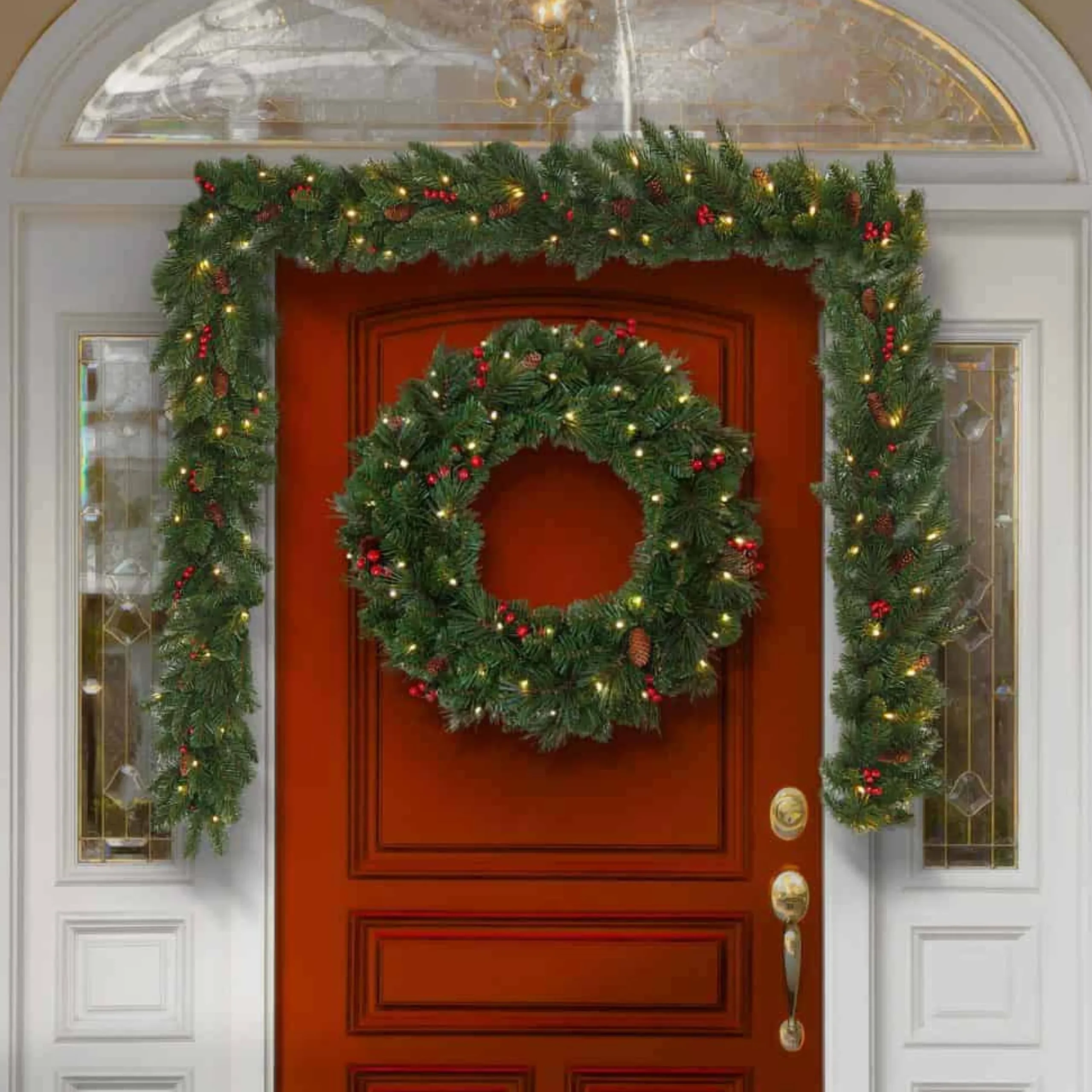 Online Christmas Land 9Ft Everyday Collection Pre-Lit Christmas Garland With Pine Cones & Red Berries