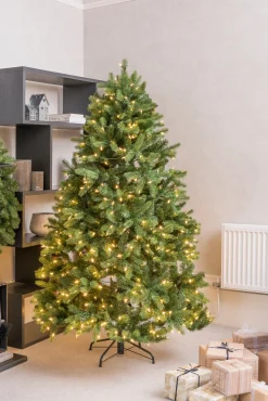 Best Christmas Land 7.5Ft Feel Real Newberry Spruce Pre-Lit Artificial Christmas Tree