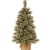 Outlet Christmas Land 3Ft Glittery Bristle Pine Small Artificial Christmas Tree With Cones In Burlap Sack