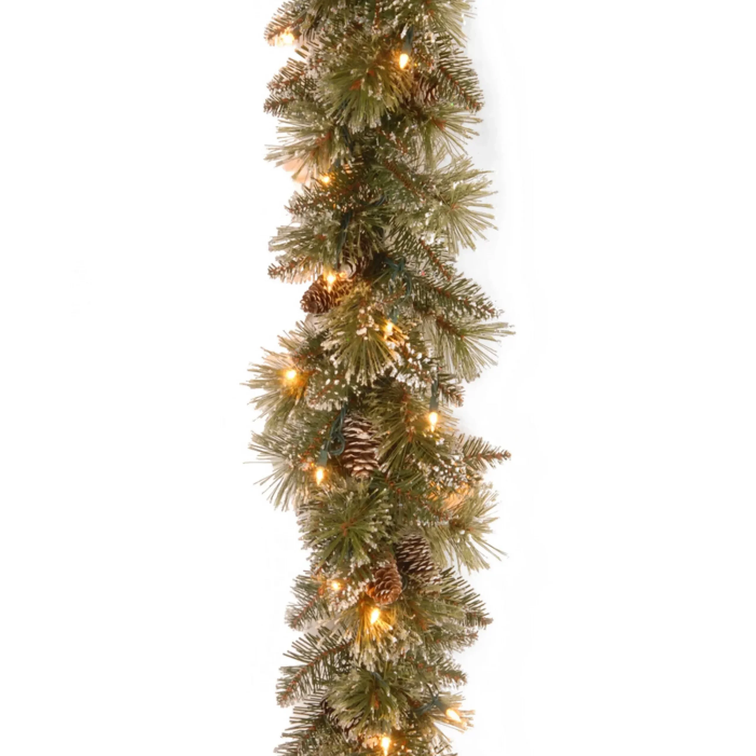 Online Christmas Land 9Ft Glittery Bristle Pine Pre-Lit Christmas Garland