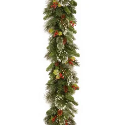 Best Christmas Land 9Ft Wintry Pine Garland With Cones, Red Berries And Snowflakes