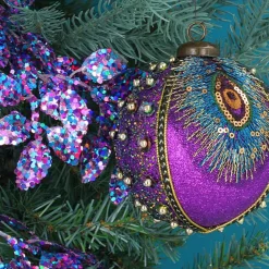 Outlet Christmas Land Peacock Purple Glitter Braid Sequin Ball Decor