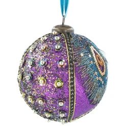 Outlet Christmas Land Peacock Purple Glitter Braid Sequin Ball Decor
